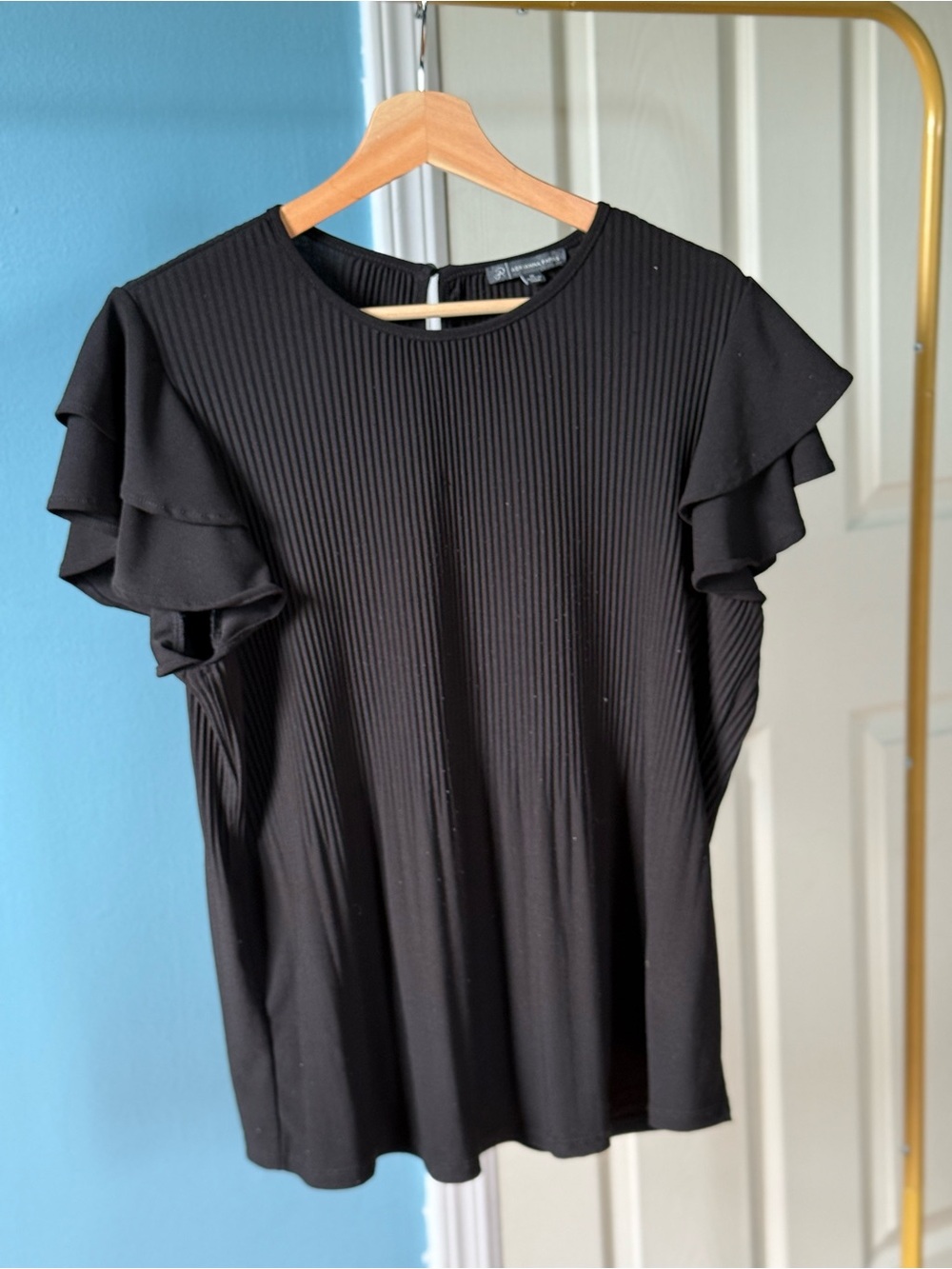 Black Ruffled Sleeve Women's Top